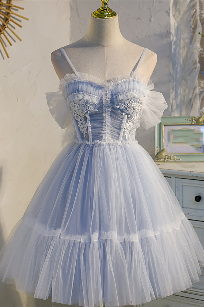 Light Blue Tulle Short A-line Homecoming Dress – Ohmollydress