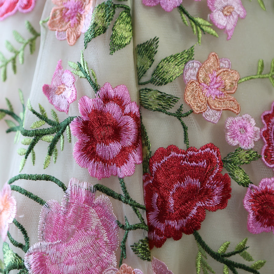 Strapless Floral Tea Length Dress with Jacket