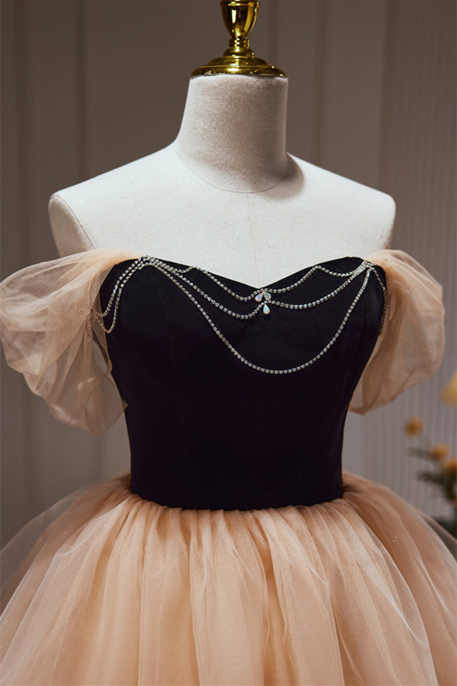 blue dress for baby girl Black Tulle Short Prom Dress with Feather, A-Line Sweetheart Neckline