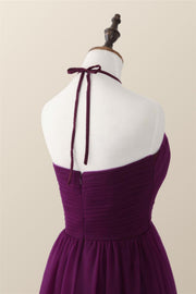 Halter Purple Tulle Long Bridesmaid Dress
