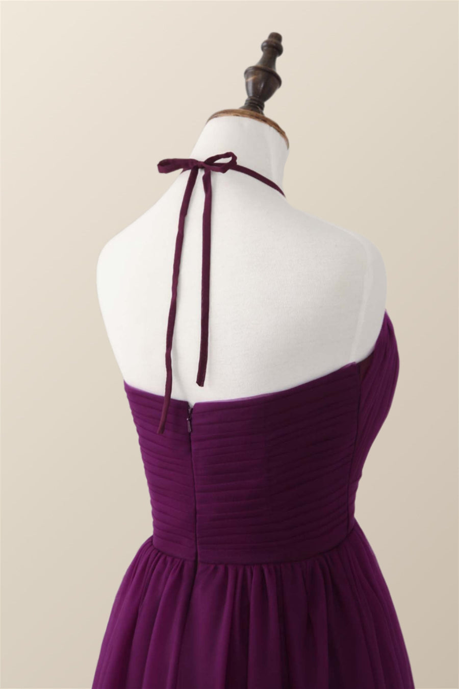 Halter Purple Tulle Long Bridesmaid Dress