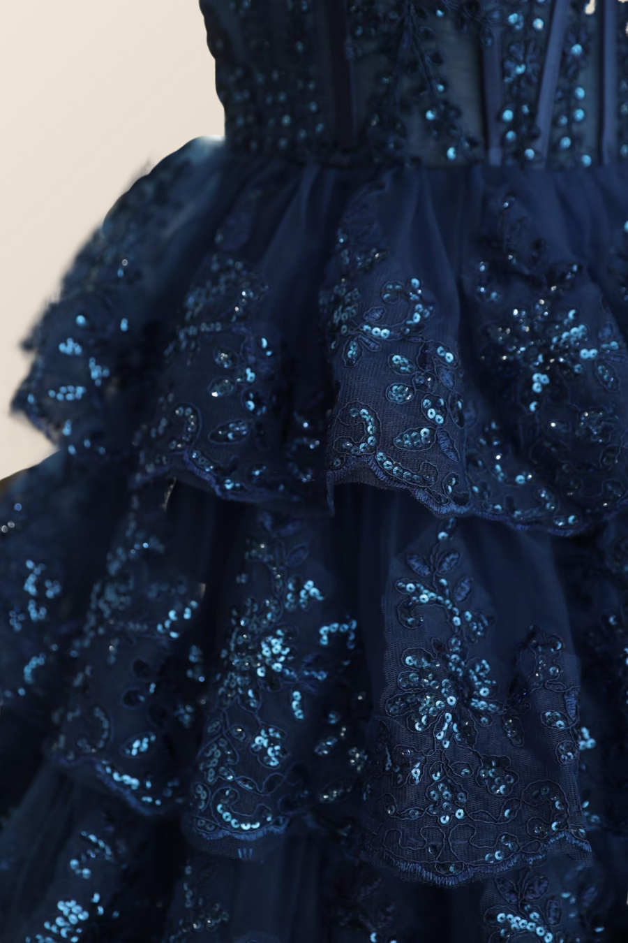 One Shoulder Navy Blue Ruffles A-line Dress