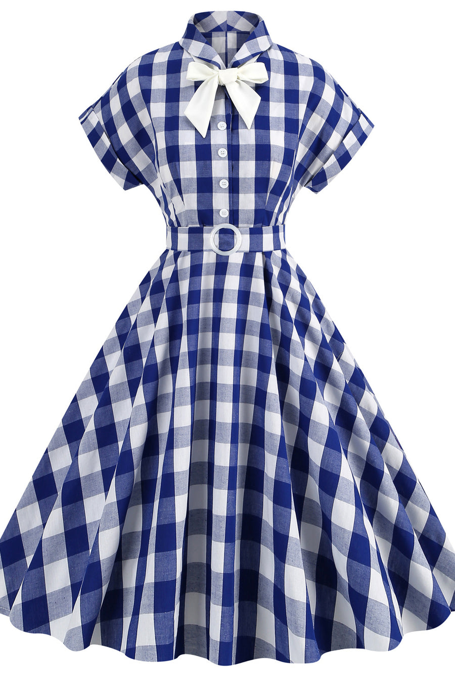 Notched Collar Pink Plaid Gingham Swing Dress