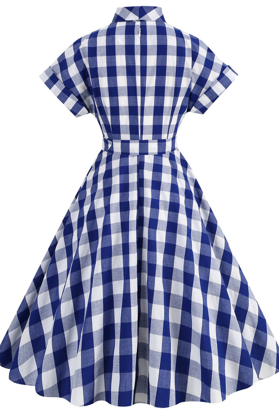 Notched Collar Pink Plaid Gingham Swing Dress