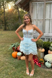 Straps Purple A-line Short Beaded Ruffle Princess Dress