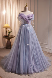 Off the Shoulder Lilac Tulle Formal Dress with Butterflies