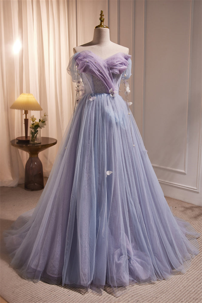 Off the Shoulder Lilac Tulle Formal Dress with Butterflies