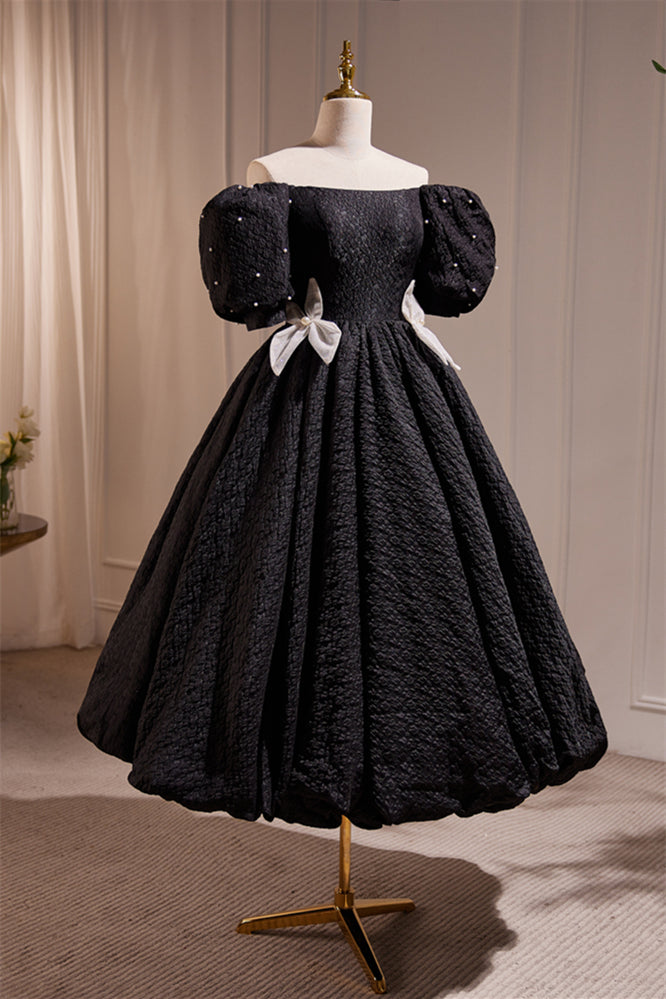 Off the Shoulder Black Tea Length Party Dress – Ohmollydress