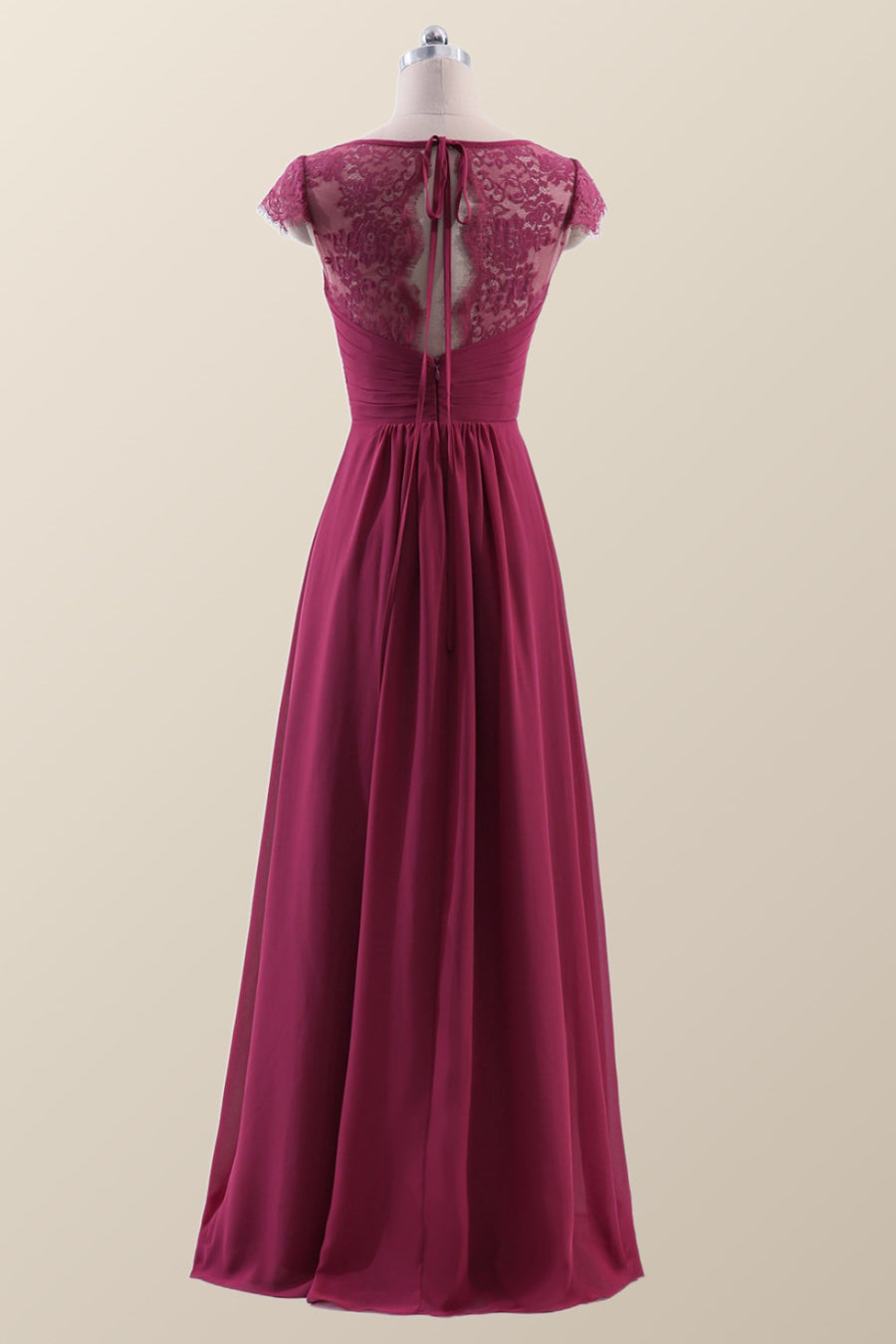 Cap Sleeves Burgundy Chiffon Long Bridesmaid Dress