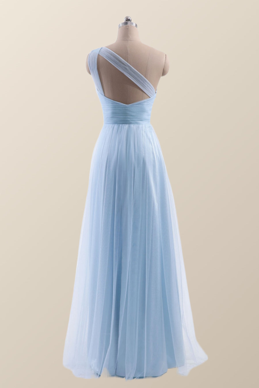 One Shoulder Light Blue Tulle A-line Bridesmaid Dress