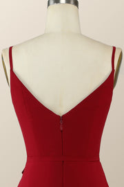 Straps Wine Red Chiffon Ruffle A-line Long Bridesmaid Dress