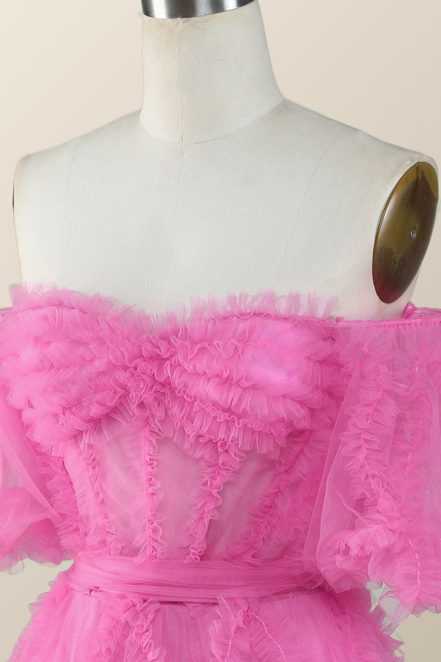 Off the Shoulder Hot Pink Ruffles Short A-line Homecoming Dress