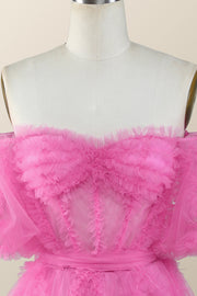 Off the Shoulder Hot Pink Ruffles Short A-line Homecoming Dress