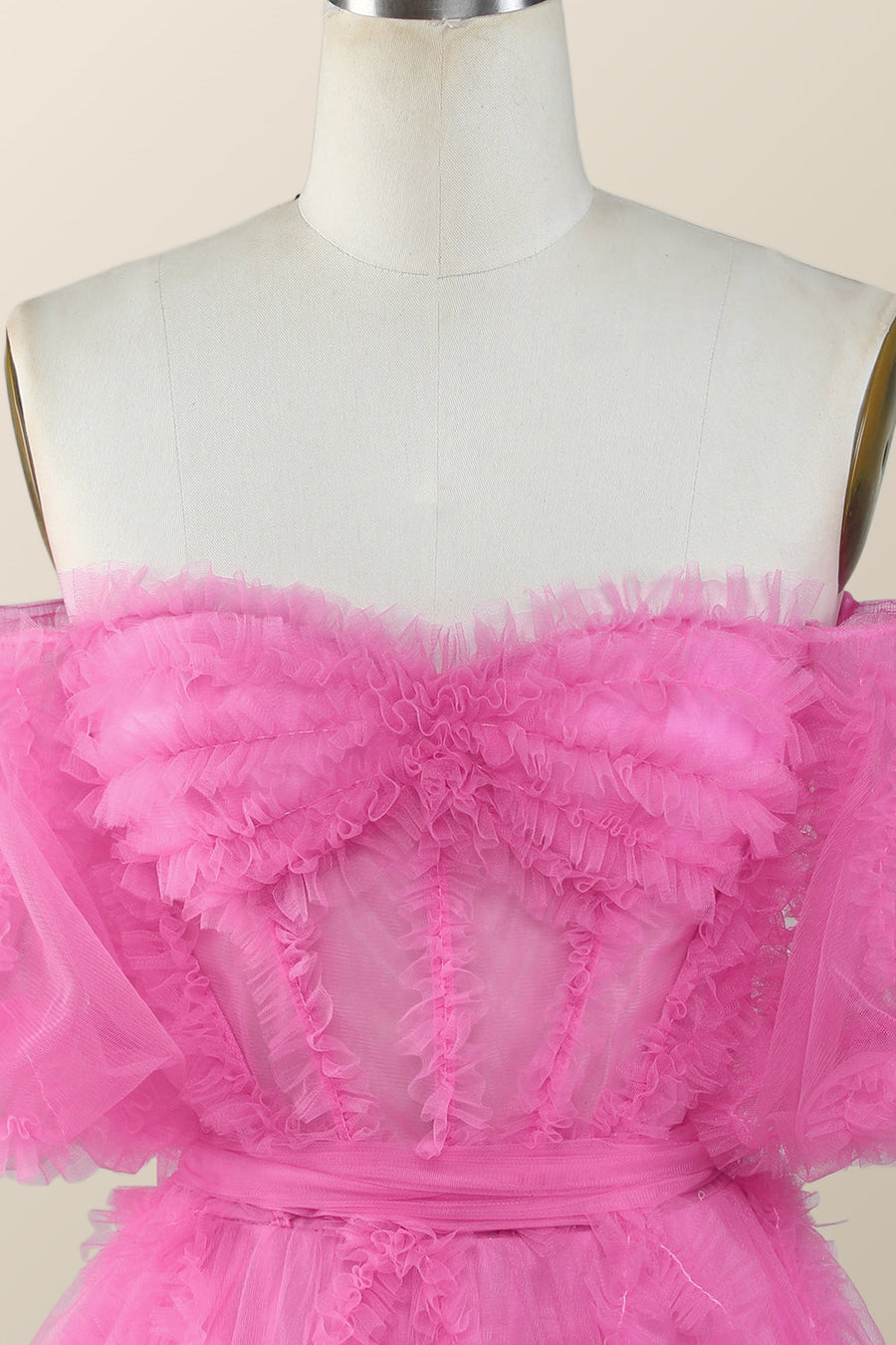 Off the Shoulder Hot Pink Ruffles Short A-line Homecoming Dress