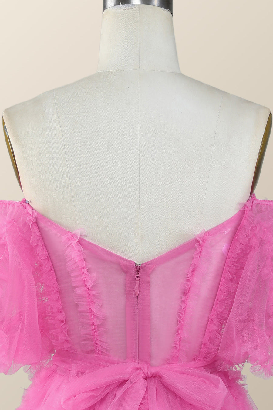 Off the Shoulder Hot Pink Ruffles Short A-line Homecoming Dress