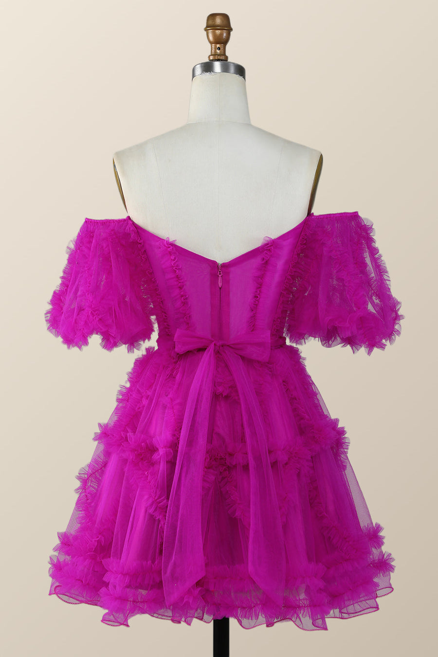 Off the Shoulder Hot Pink Ruffles Short A-line Homecoming Dress