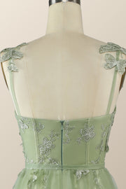 Sage Green Butterfly A-line Long Formal Dress