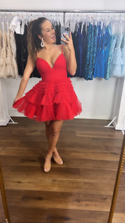 Straps Blue Tiered Ruffle Short A-line Homecoming Dress
