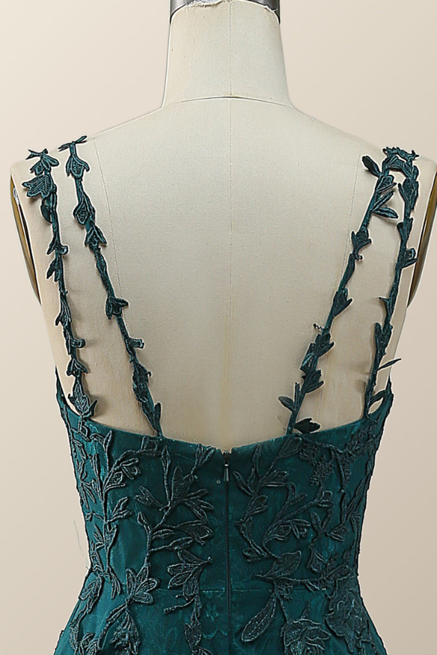 Dark Green Lace Appliques A-line Long Prom Dress