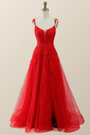 Dark Green Lace Appliques A-line Long Prom Dress