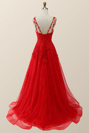 Dark Green Lace Appliques A-line Long Prom Dress