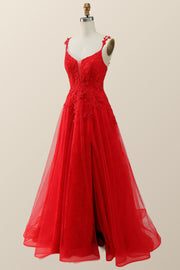Dark Green Lace Appliques A-line Long Prom Dress