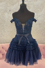 Off the Shoulder Fuchsia Appliques A-line Homecoming Dress