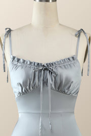 Misty Blue Straps Ruffle A-line Bridesmaid Dress