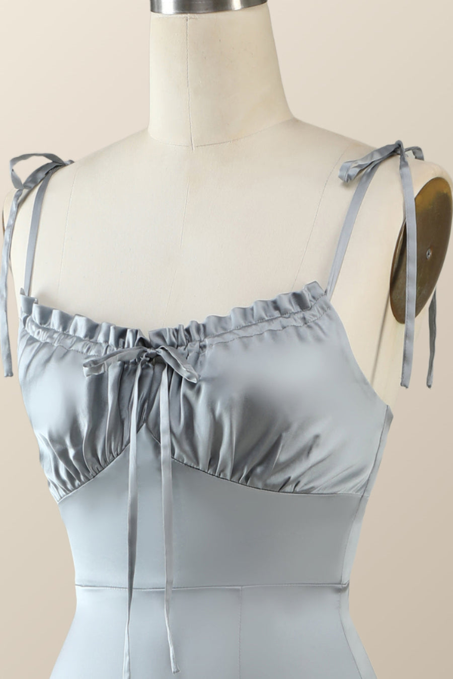 Misty Blue Straps Ruffle A-line Bridesmaid Dress