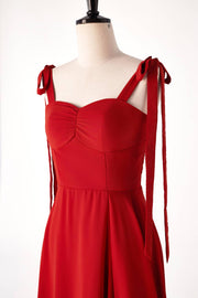 Rust Red Chiffon Long Bridesmaid Dress with Tie Shoulders
