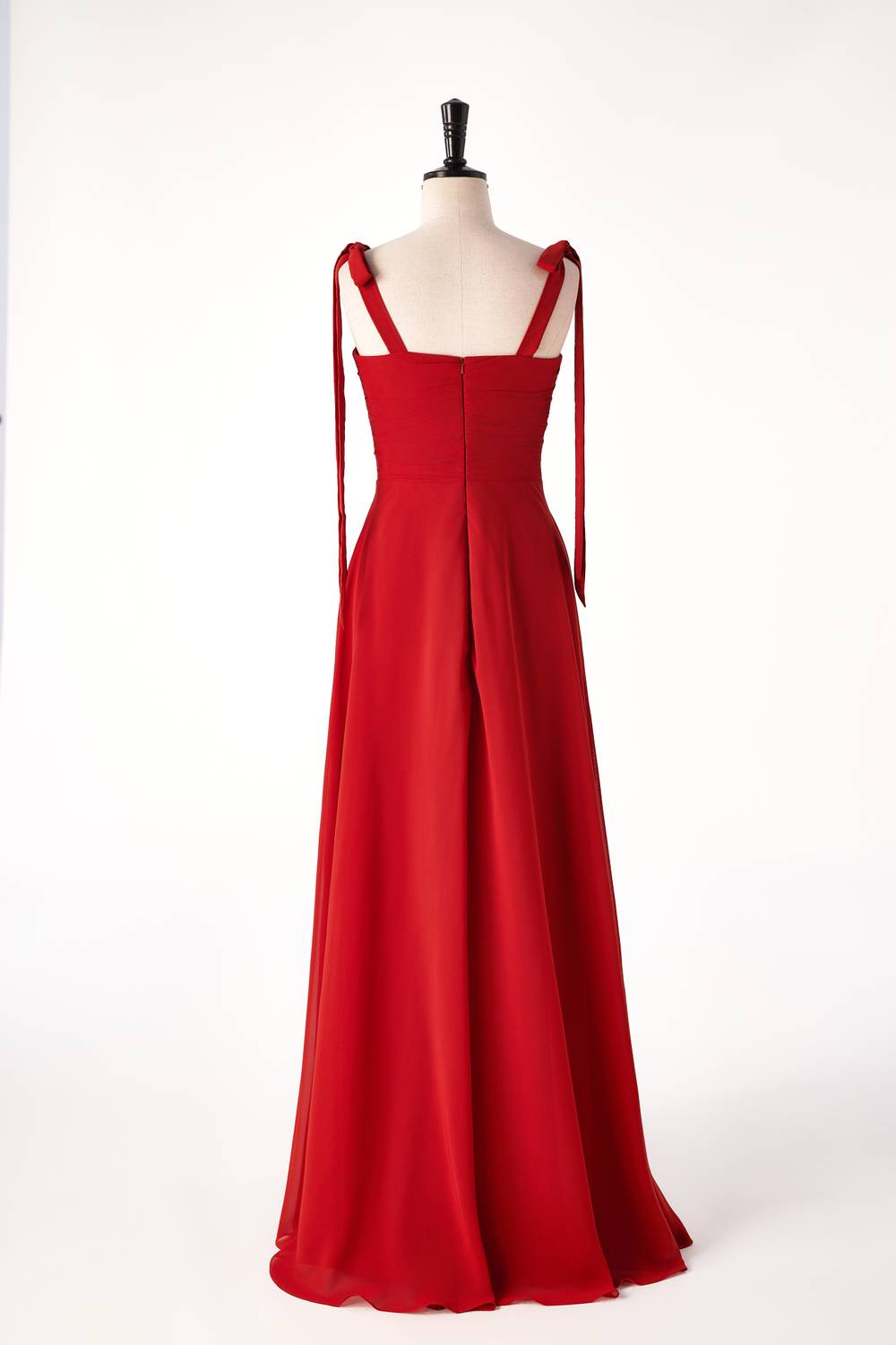 Rust Red Chiffon Long Bridesmaid Dress with Tie Shoulders