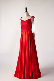 Cowl Neck Red Satin Long Maxi Dress
