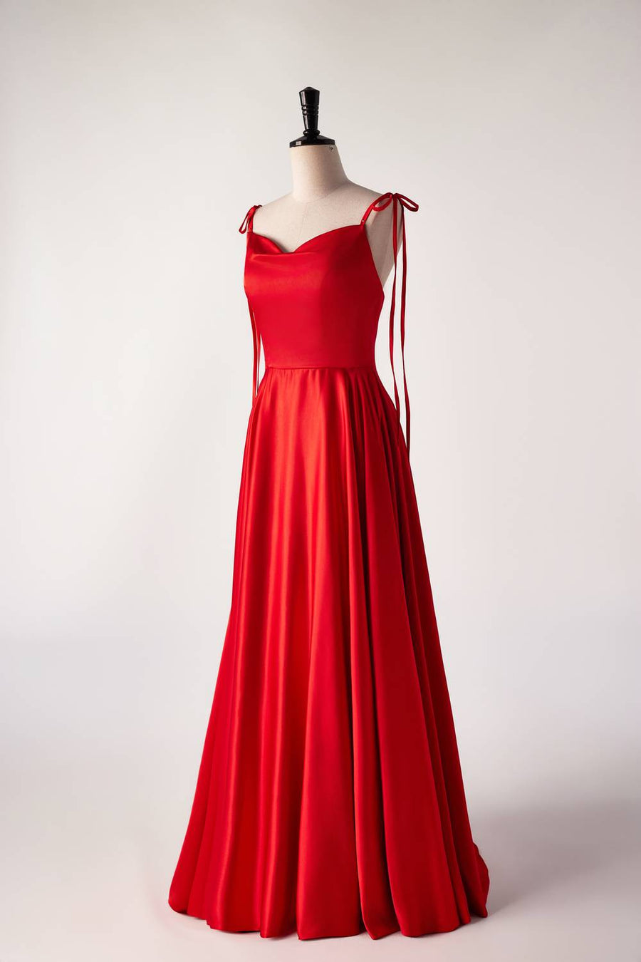 Cowl Neck Red Satin Long Maxi Dress