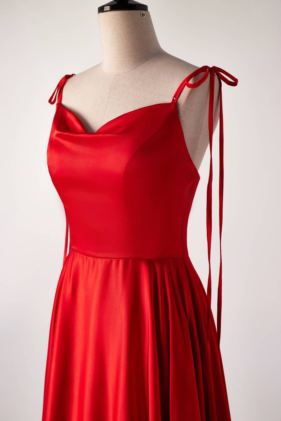 Cowl Neck Red Satin Long Maxi Dress