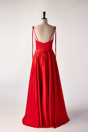 Cowl Neck Red Satin Long Maxi Dress