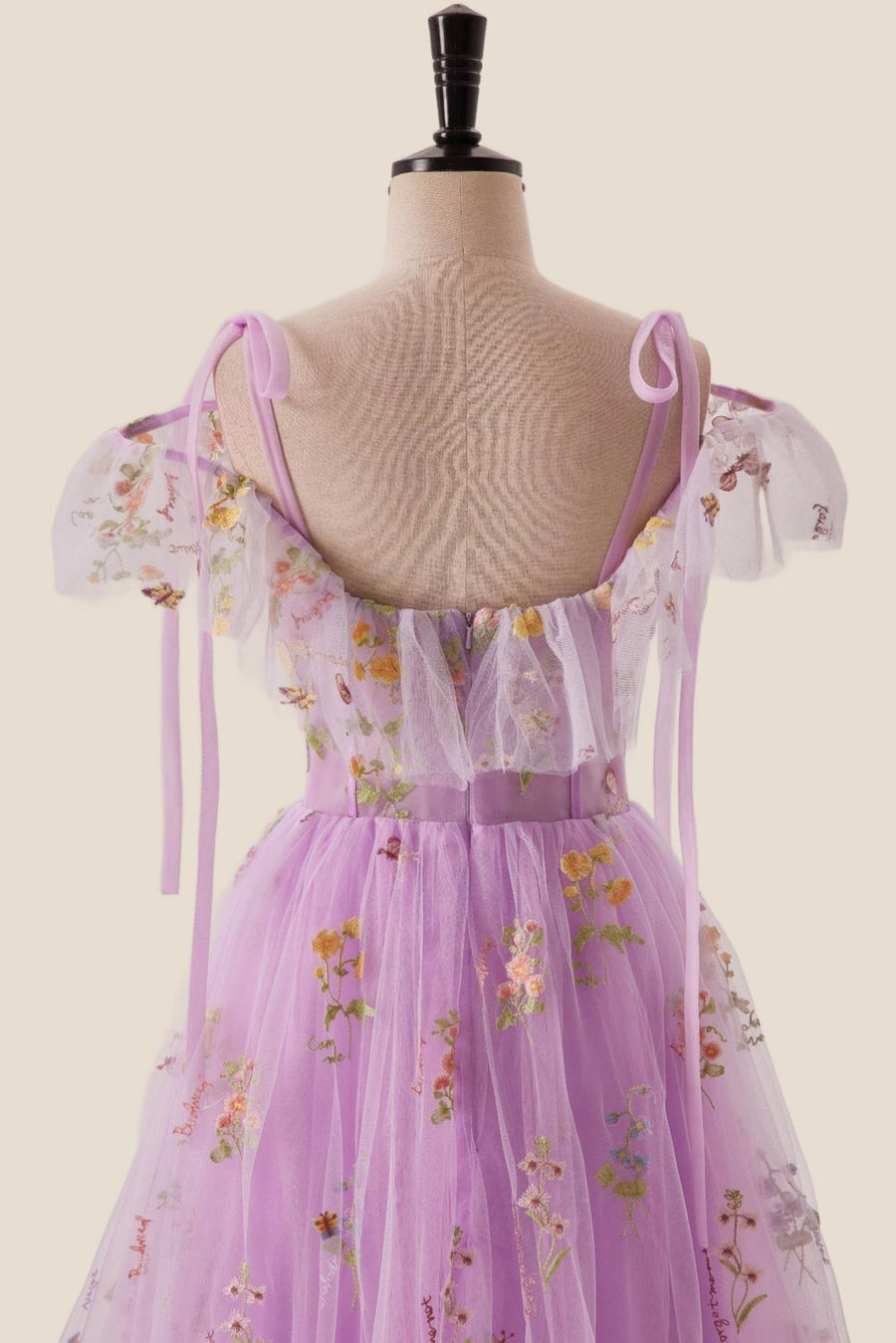 Off the Shoulder Lilac Floral Ruffles Formal Dress