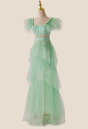 Mint Green Flare Sleeves Ruffles Long Party Dress