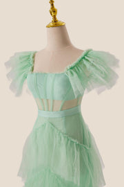 Mint Green Flare Sleeves Ruffles Long Party Dress