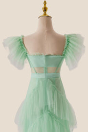 Mint Green Flare Sleeves Ruffles Long Party Dress