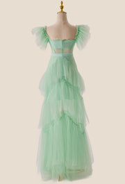 Mint Green Flare Sleeves Ruffles Long Party Dress