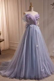 Off the Shoulder Lilac Tulle Formal Dress with Butterflies