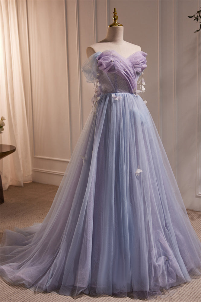 Off the Shoulder Lilac Tulle Formal Dress with Butterflies