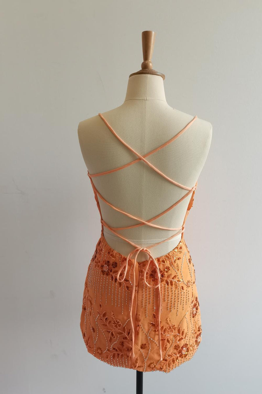 Spaghetti Straps Beaded Pink Mini Dress