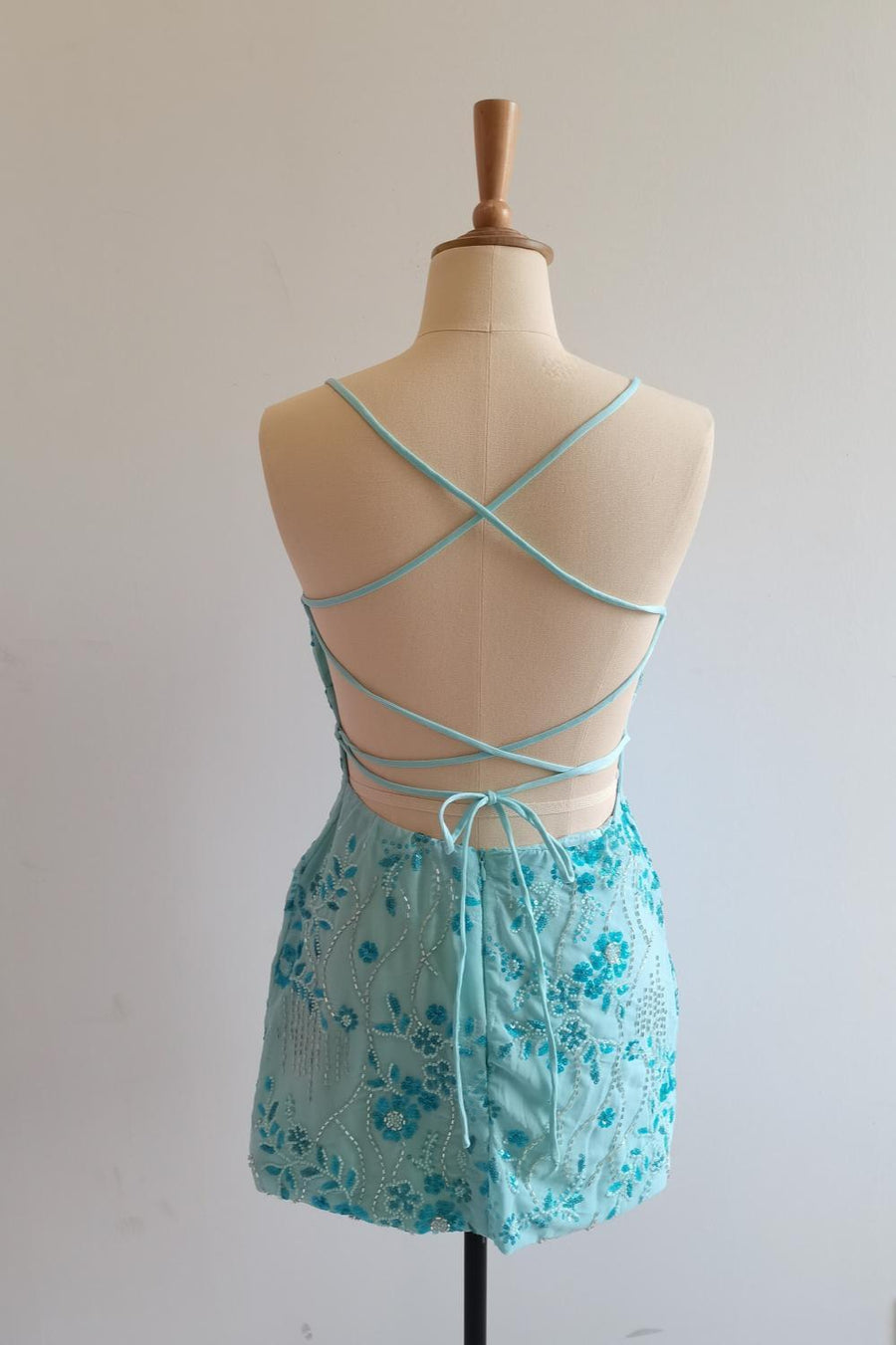 Spaghetti Straps Beaded Pink Mini Dress