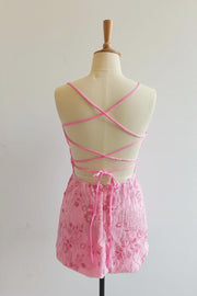 Spaghetti Straps Beaded Pink Mini Dress