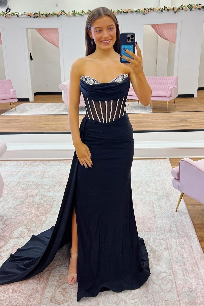 Burgundy Beaded Corset Sheath Long Formal Dress