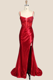 Royal Blue Appliques Ruched Mermaid Long Formal Dress