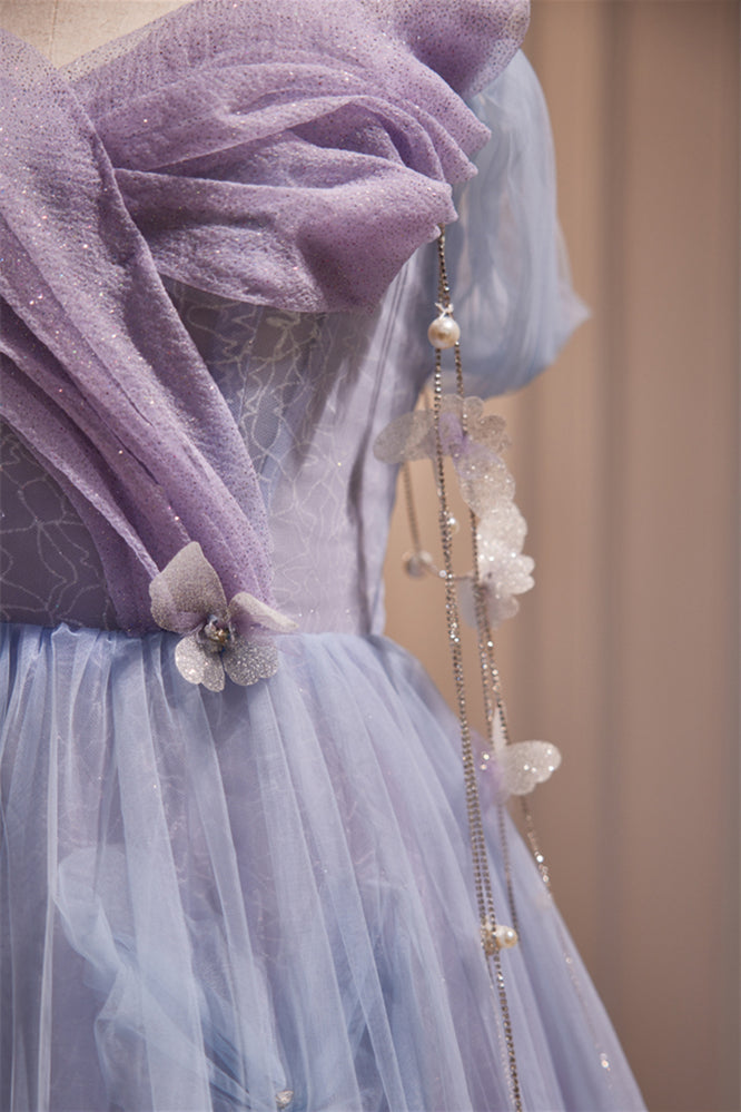 Off the Shoulder Lilac Tulle Formal Dress with Butterflies