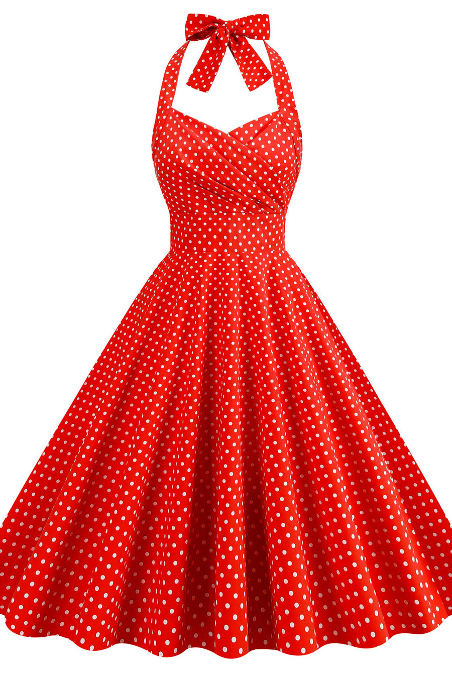 Halter Red Polk Dots Swing Dress