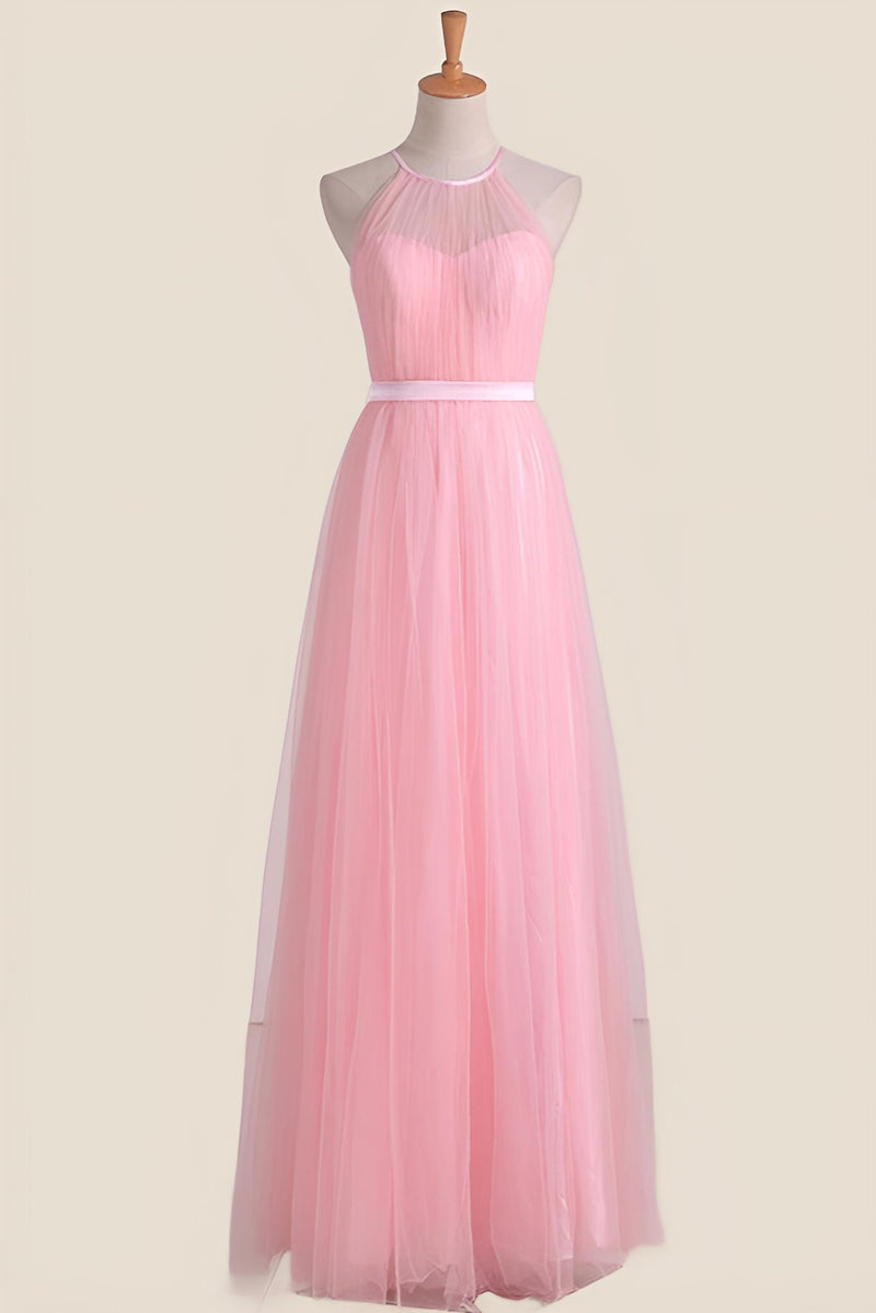 Halter Sleeveless Pink Party Dress with Appliques main image 1